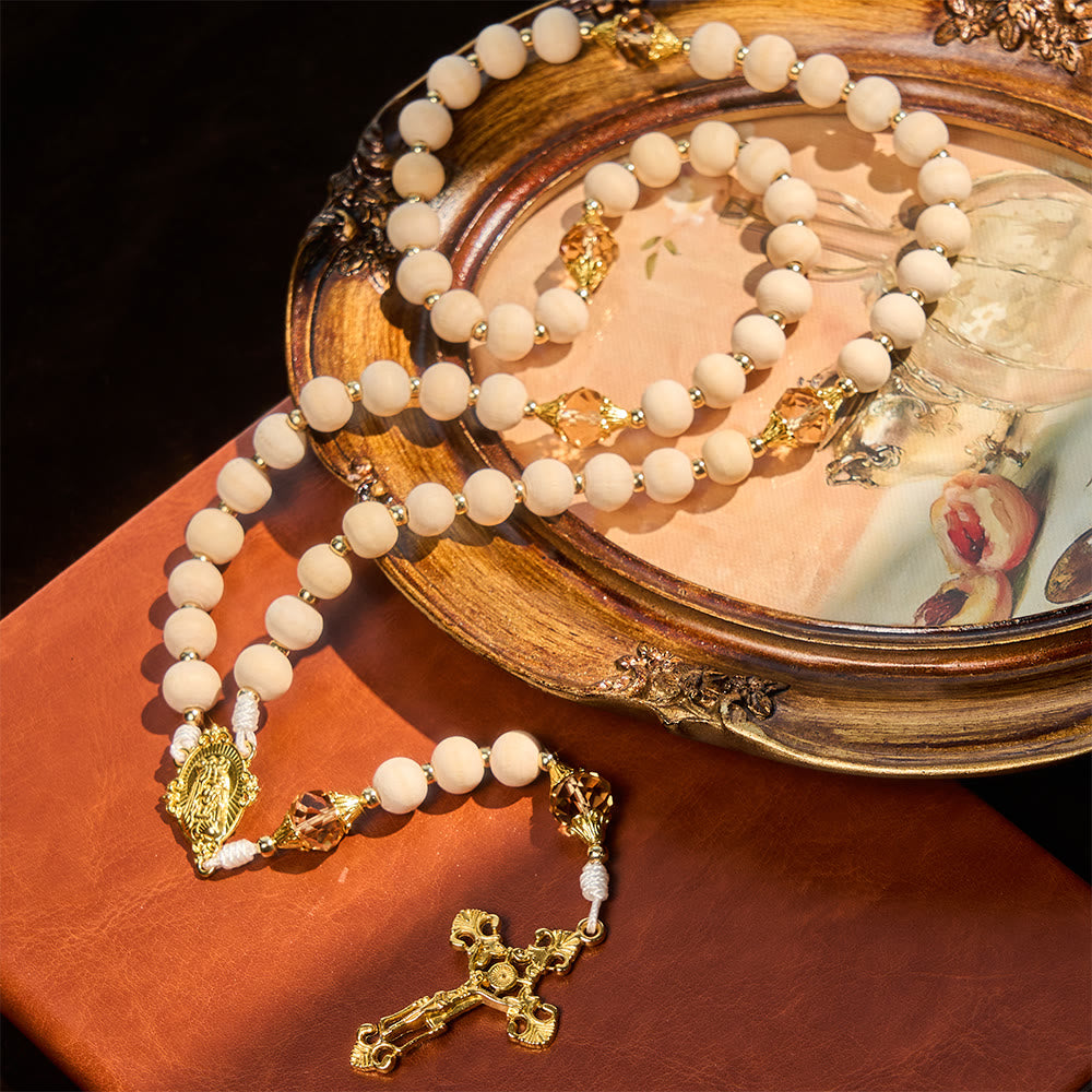 FREE Today: White Wood Bead Rosary with Champagne-Tone Accent: Faith & Calm Reminder for Quiet Moments - image 3