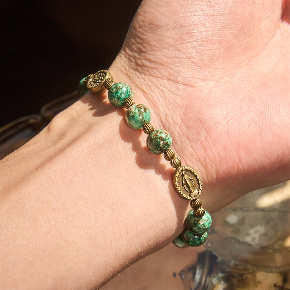 FREE Today: Vintage Red Green Glass Bracelet with Miraculous Medal: Faith & Grace Reminder for Daily Wear - image 1