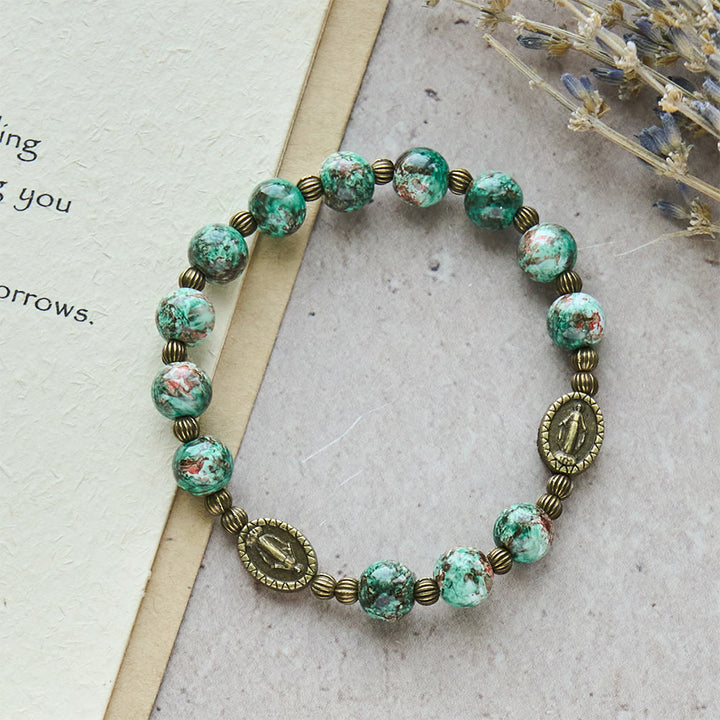 FREE Today: Vintage Red Green Glass Bracelet with Miraculous Medal: Faith & Grace Reminder for Daily Wear - image 3