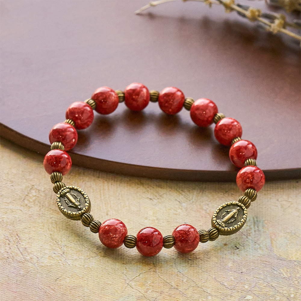 Christianartworkshop Vintage Red Green Glass Bracelet with Miraculous Medal: Faith & Grace Reminder for Daily Wear - image 11