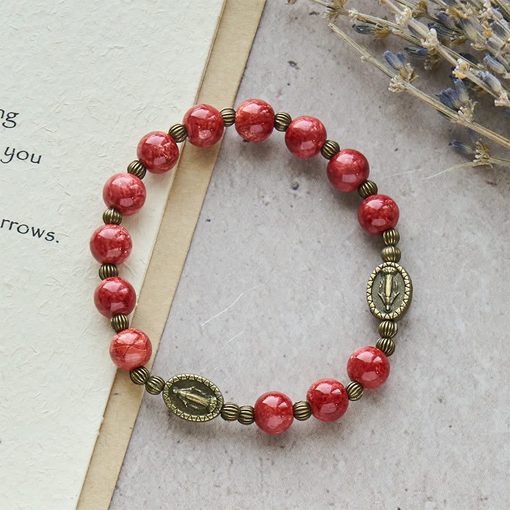FREE Today: Vintage Red Green Glass Bracelet with Miraculous Medal: Faith & Grace Reminder for Daily Wear - image 8