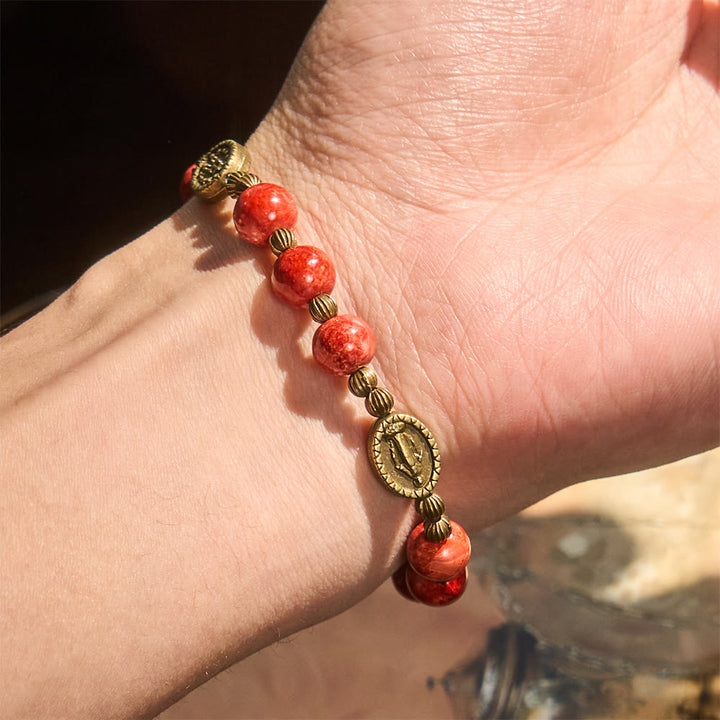 FREE Today: Vintage Red Green Glass Bracelet with Miraculous Medal: Faith & Grace Reminder for Daily Wear - image 7