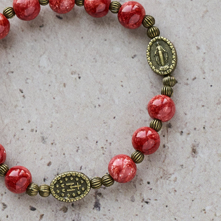Christianartworkshop Vintage Red Green Glass Bracelet with Miraculous Medal: Faith & Grace Reminder for Daily Wear - image 12