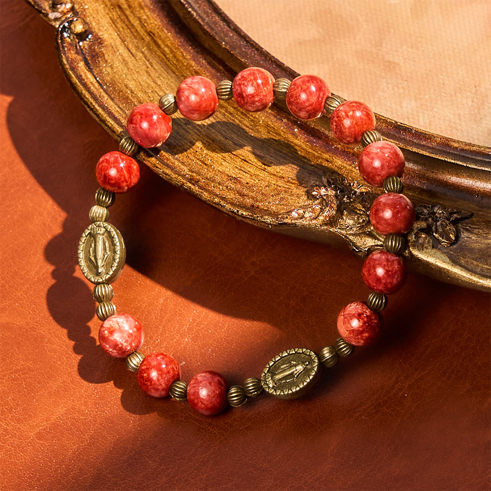 FREE Today: Vintage Red Green Glass Bracelet with Miraculous Medal: Faith & Grace Reminder for Daily Wear - image 10