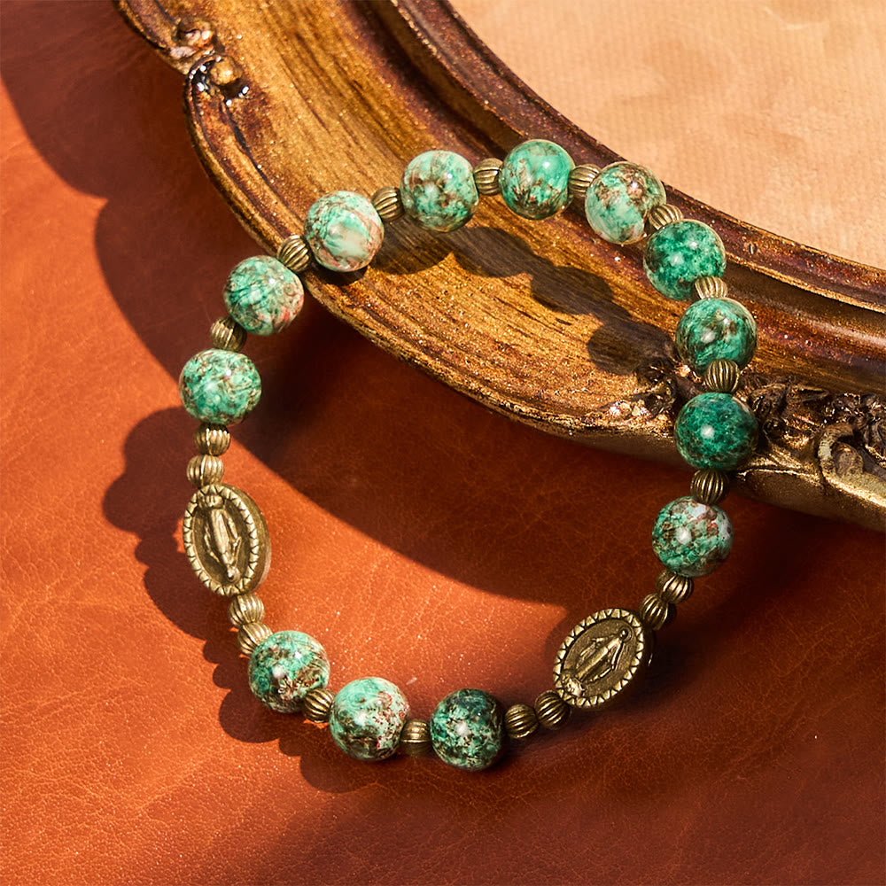 FREE Today: Vintage Red Green Glass Bracelet with Miraculous Medal: Faith & Grace Reminder for Daily Wear - image 4