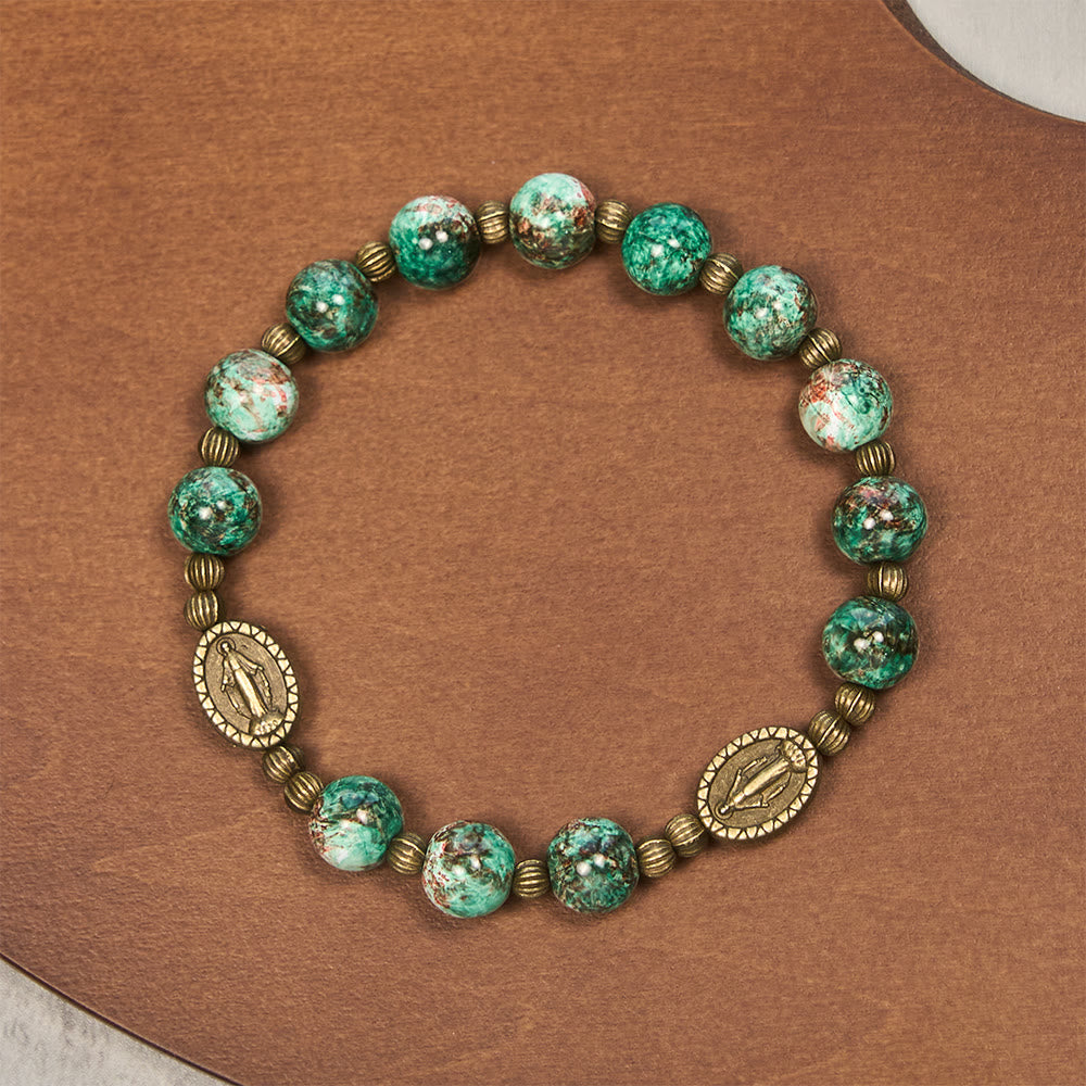 FREE Today: Vintage Red Green Glass Bracelet with Miraculous Medal: Faith & Grace Reminder for Daily Wear - Green - image 2