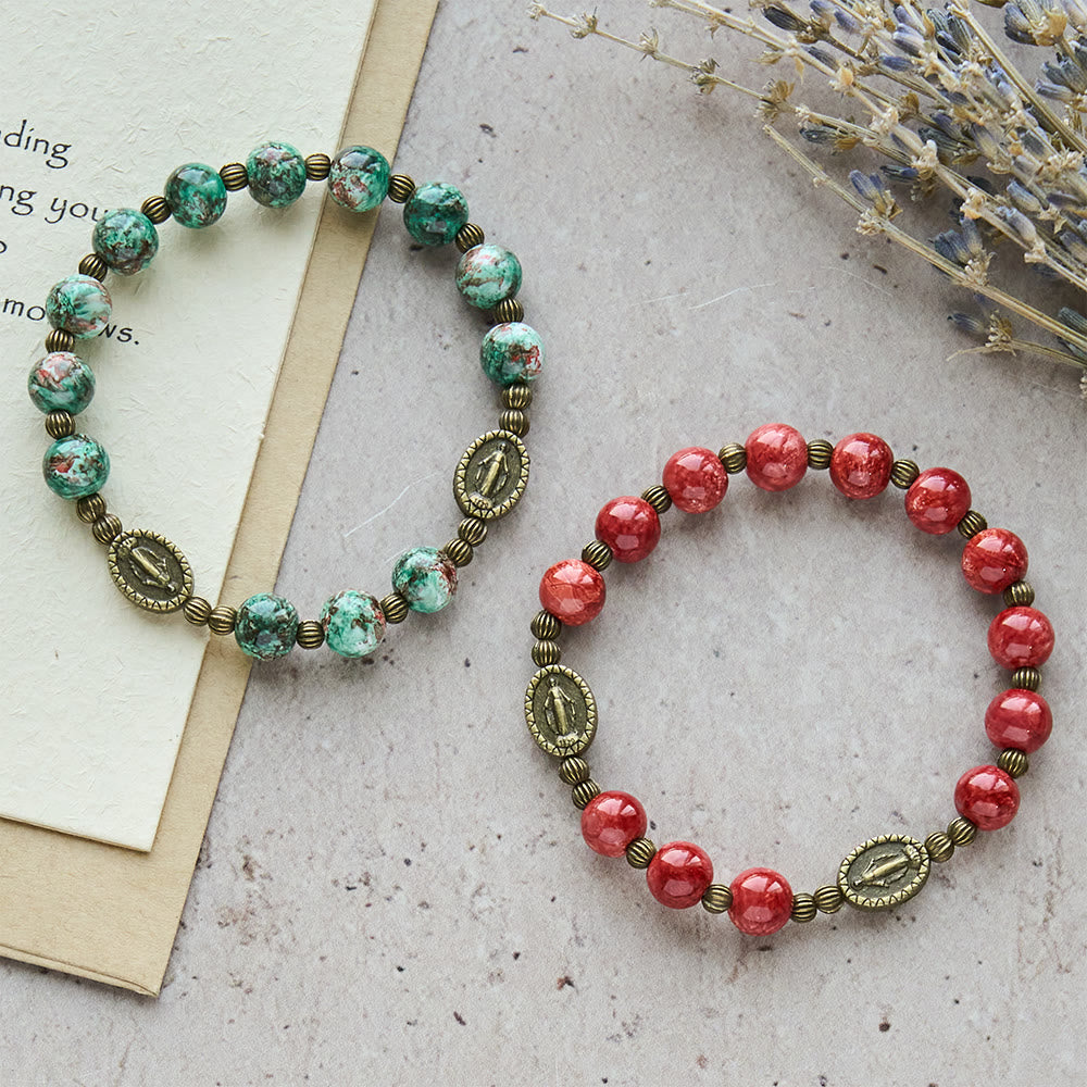 FREE Today: Vintage Red Green Glass Bracelet with Miraculous Medal: Faith & Grace Reminder for Daily Wear - image 0