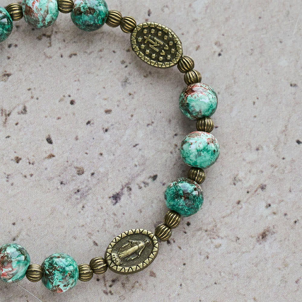 FREE Today: Vintage Red Green Glass Bracelet with Miraculous Medal: Faith & Grace Reminder for Daily Wear - image 6