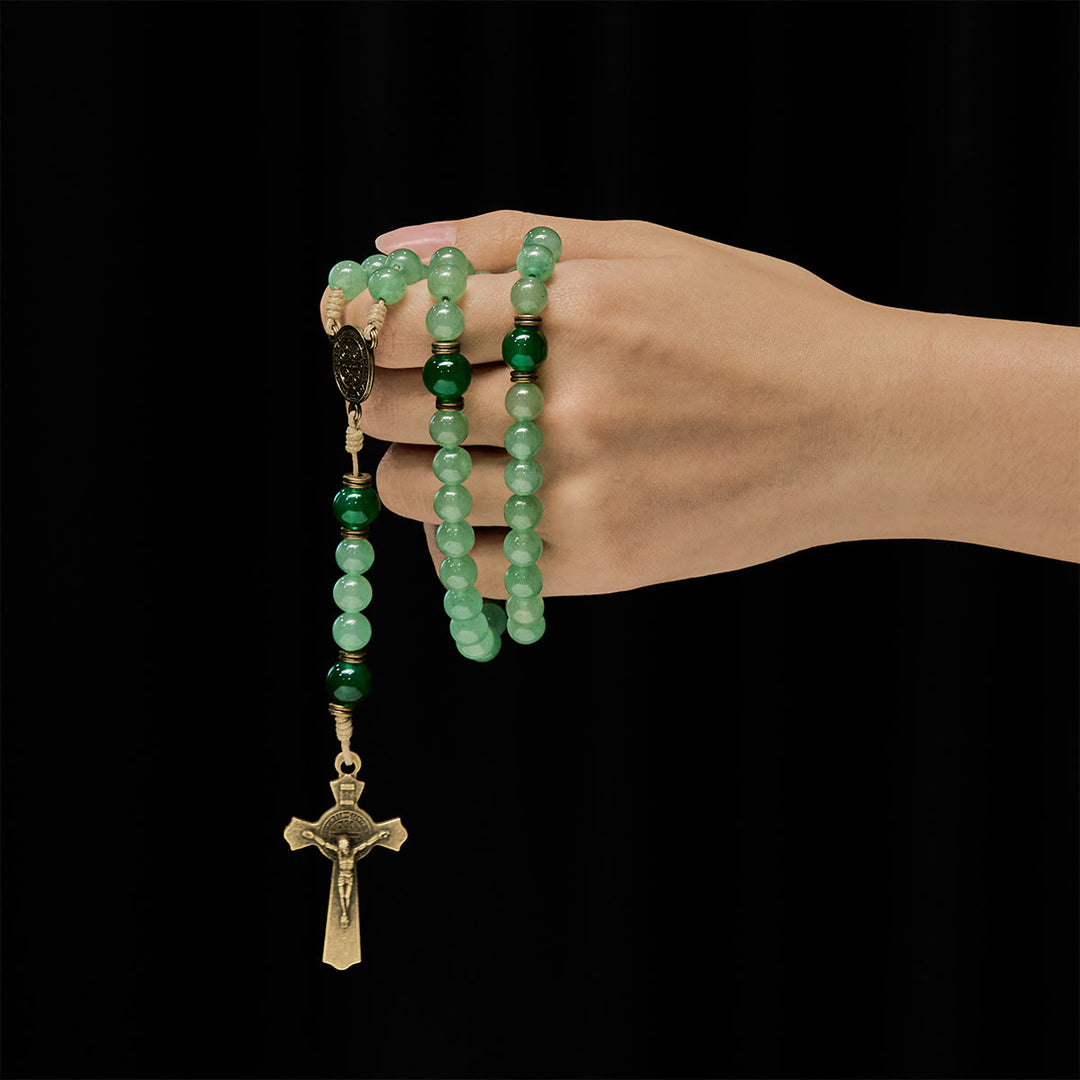 Christianartworkshop Blessed Green Aventurine Rosary: Jade Beads & St. Benedict Guardian Charm - image 1