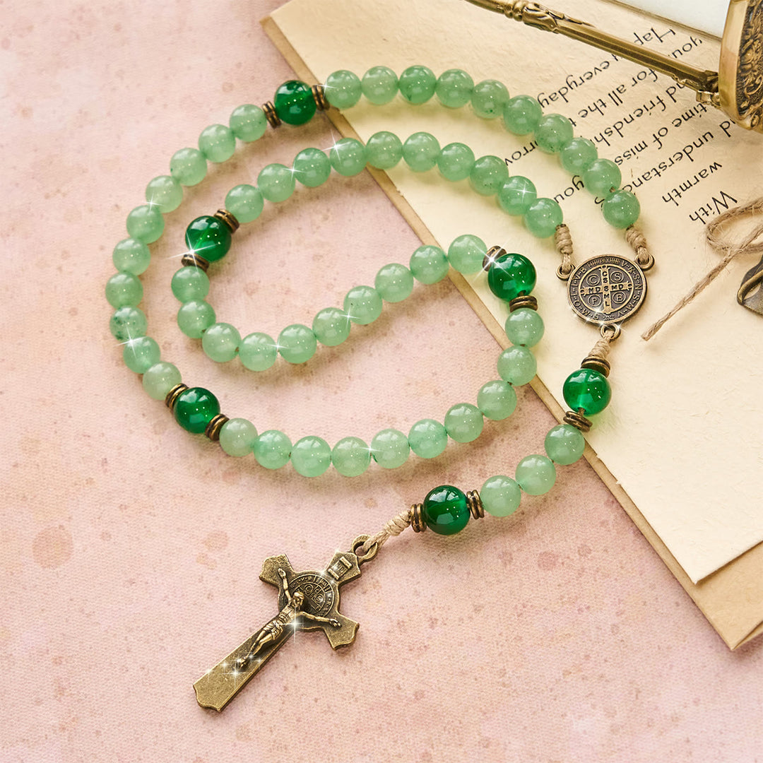 Christianartworkshop Blessed Green Aventurine Rosary: Jade Beads & St. Benedict Guardian Charm - image 2