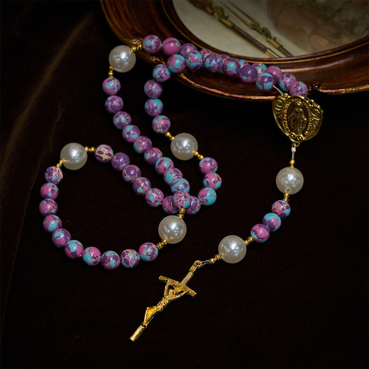 Christianartworkshop Blessed Purple-Blue Emperor Stone Rosary: Carry a Little Warmth in Your Pocket - image 5