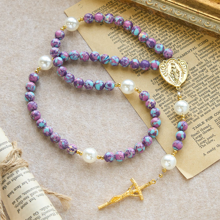 Christianartworkshop Blessed Purple-Blue Emperor Stone Rosary: Carry a Little Warmth in Your Pocket - Emperor Stone - image 0