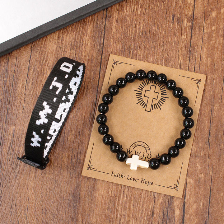 Christianartworkshop Faith Prompt Bracelet with Cross Bead & WWJD Card: Gift-Ready Keepsake - Obsidian - image 15