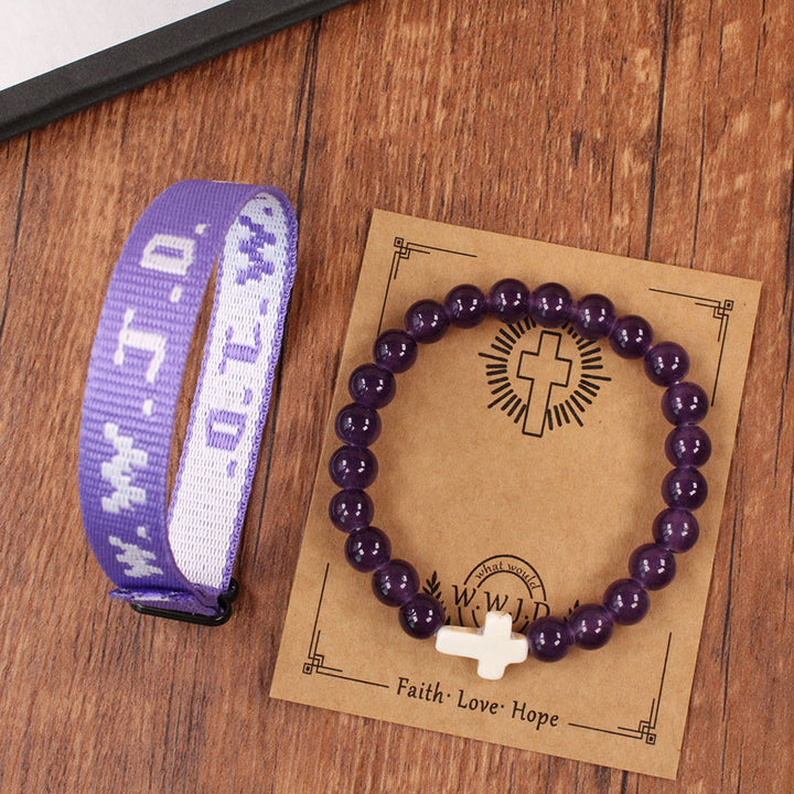 Christianartworkshop Faith Prompt Bracelet with Cross Bead & WWJD Card: Gift-Ready Keepsake - Amethyst - image 15