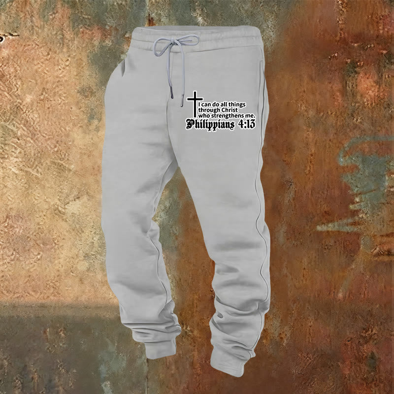 Christianartworkshop Philippians 4:13 with Cross Sweatpants: Daily Wear with Quiet Faith - Light Grey - 2XL - image 5