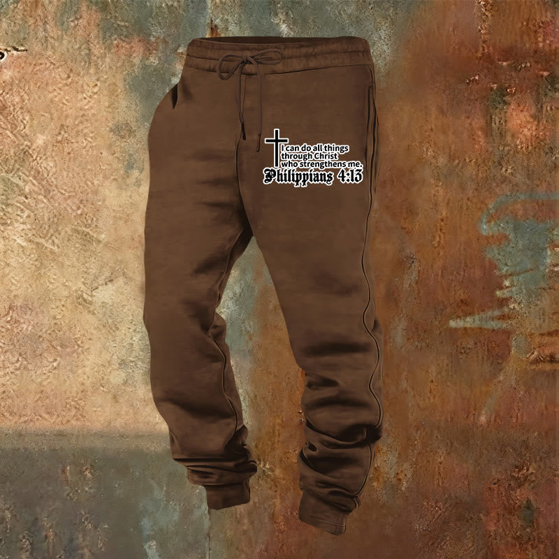 Christianartworkshop Philippians 4:13 with Cross Sweatpants: Daily Wear with Quiet Faith - Brown - 2XL - image 9