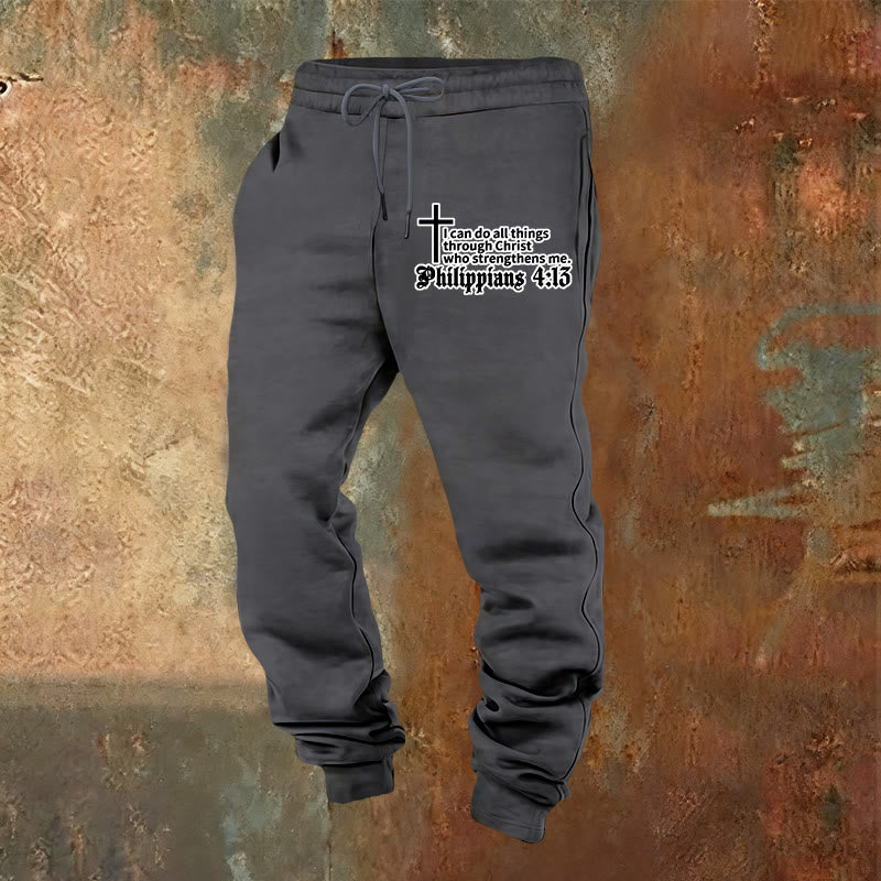 Christianartworkshop Philippians 4:13 with Cross Sweatpants: Daily Wear with Quiet Faith - Warm Grey - 2XL - image 12