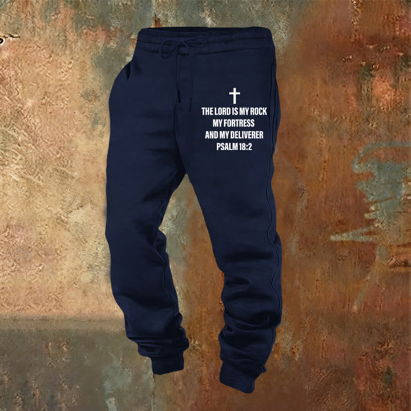 Christianartworkshop Psalm 18:2 with Cross Sweatpants: Daily Wear with Steadfast Faith - Navy Blue - 2XL - image 0