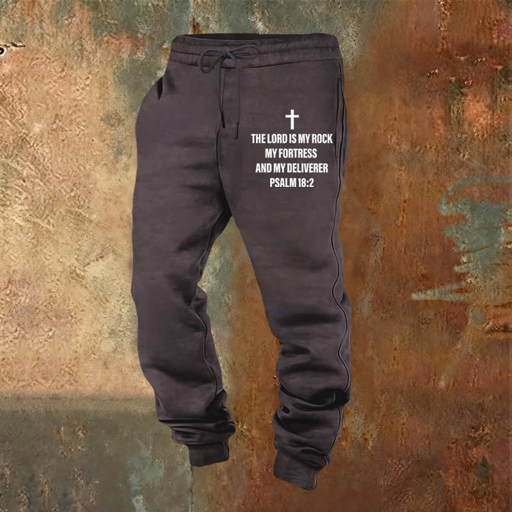Christianartworkshop Psalm 18:2 with Cross Sweatpants: Daily Wear with Steadfast Faith - Dark Grey - 2XL - image 5