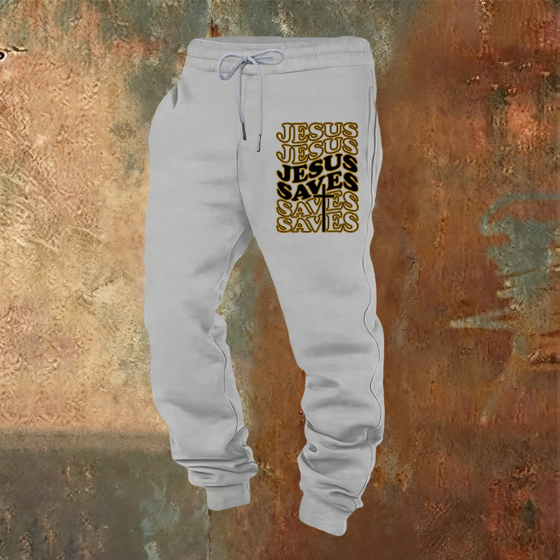 Christianartworkshop Jesus Saves Sweatpants: Daily Comfort Wrapped in Devotion - Light Grey - 2XL - image 0