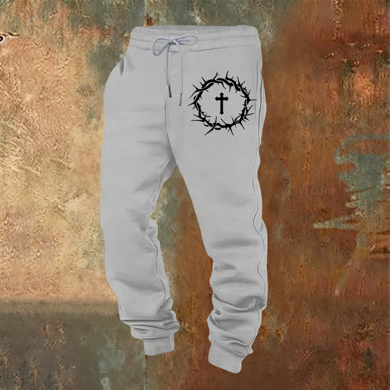 Christianartworkshop Crown of Thorns & Cross Sweatpants: Comfort Woven with Redemptive Grace - Light Grey - 2XL - image 5