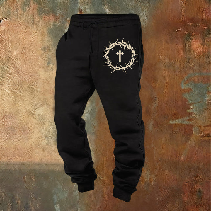 Christianartworkshop Crown of Thorns & Cross Sweatpants: Comfort Woven with Redemptive Grace - Black - 2XL - image 17