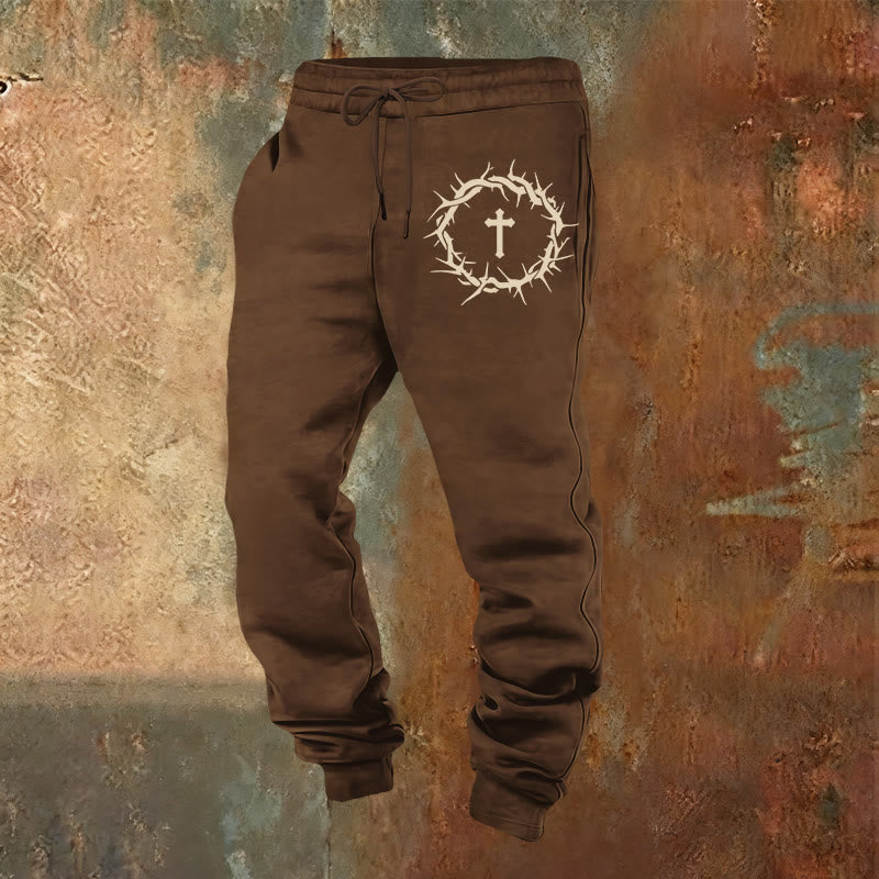 Christianartworkshop Crown of Thorns & Cross Sweatpants: Comfort Woven with Redemptive Grace - Brown - 2XL - image 9