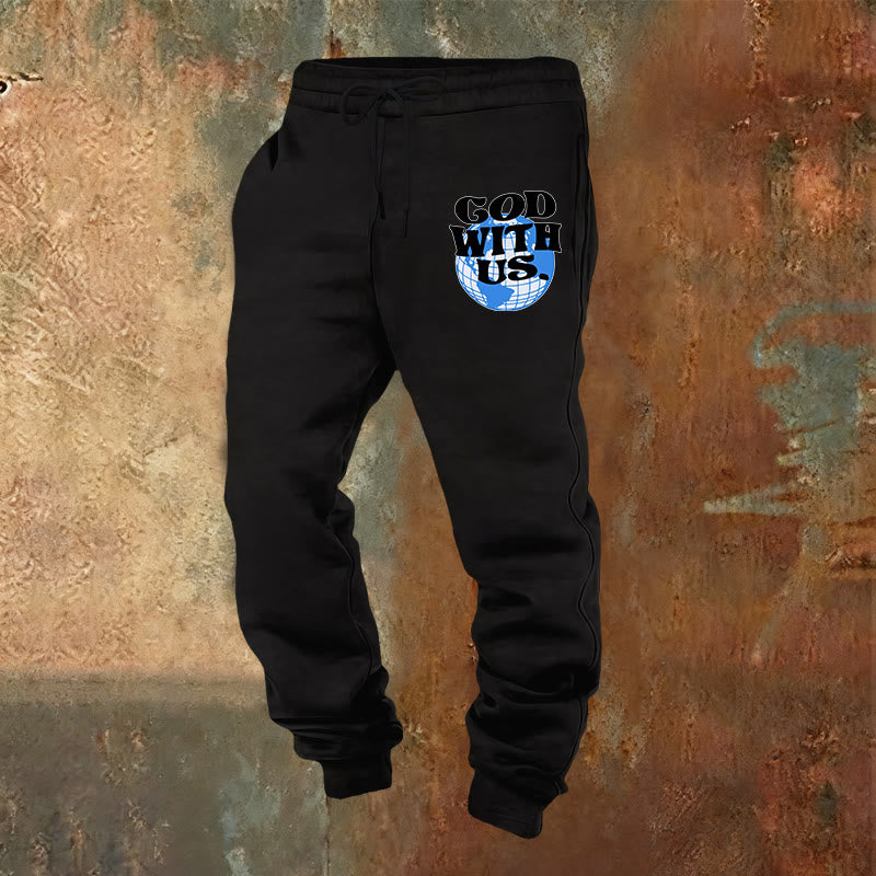 Christianartworkshop Globe & God With Us Sweatpants: Cozy Reminders of His Nearness - Black - 2XL - image 5