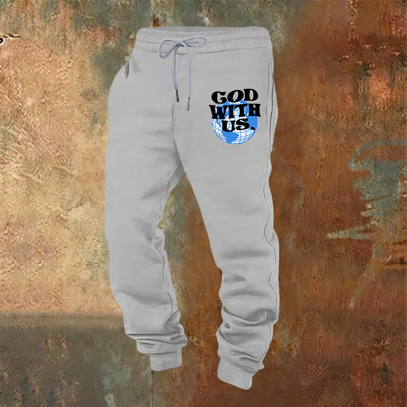 Christianartworkshop Globe & God With Us Sweatpants: Cozy Reminders of His Nearness - Light Grey - 2XL - image 17