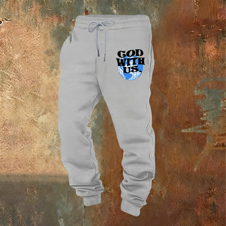 Christianartworkshop Globe & God With Us Sweatpants: Cozy Reminders of His Nearness - Light Grey - 2XL - image 17