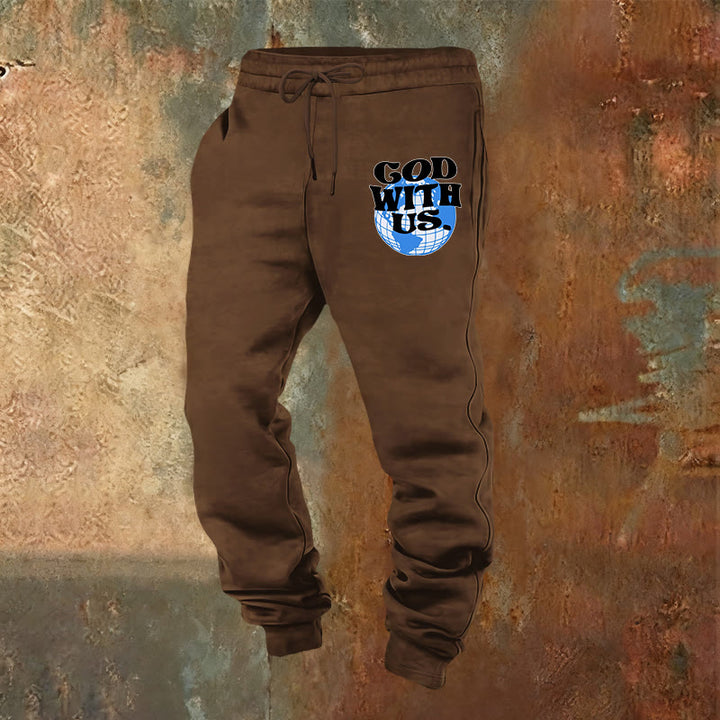 Christianartworkshop Globe & God With Us Sweatpants: Cozy Reminders of His Nearness - Brown - 2XL - image 21