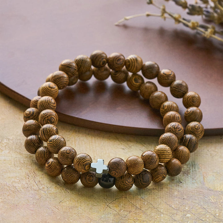 FREE Today: Layered Wooden Cross Bracelet: Quiet Devotion for Everyday Moments - Wood Rosary Bracelet - image 0