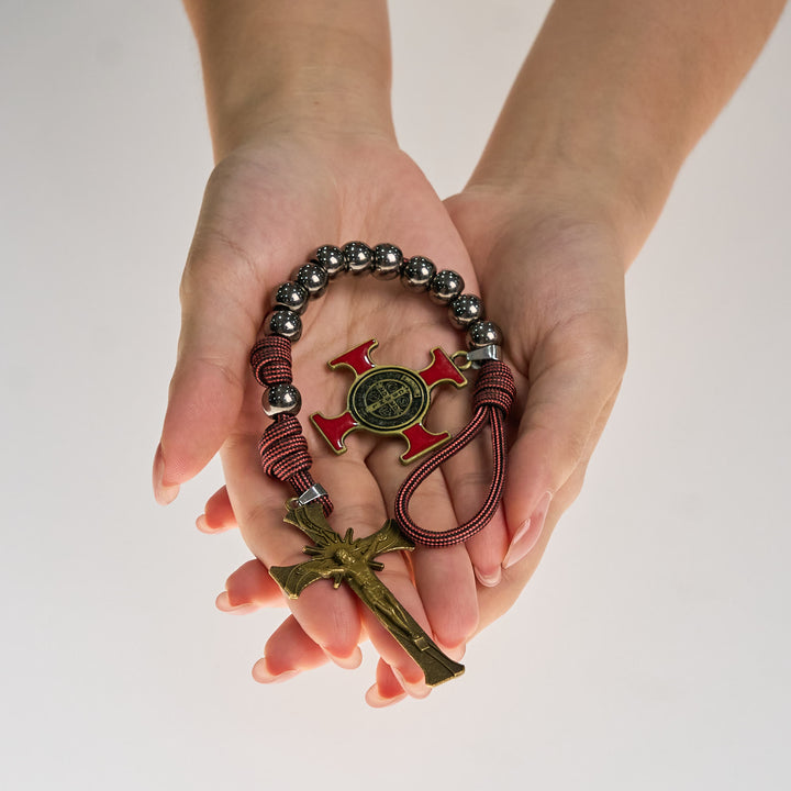 Christianartworkshop PRAYERFUL FAITH: All-Place Portable Paracord Pocket Rosary with Crucifix & St. Benedict - image 4