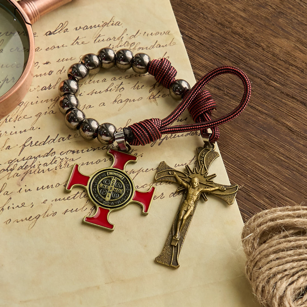 Christianartworkshop PRAYERFUL FAITH: All-Place Portable Paracord Pocket Rosary with Crucifix & St. Benedict - image 3