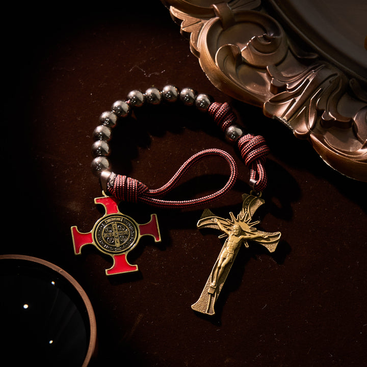 Christianartworkshop PRAYERFUL FAITH: All-Place Portable Paracord Pocket Rosary with Crucifix & St. Benedict - image 5