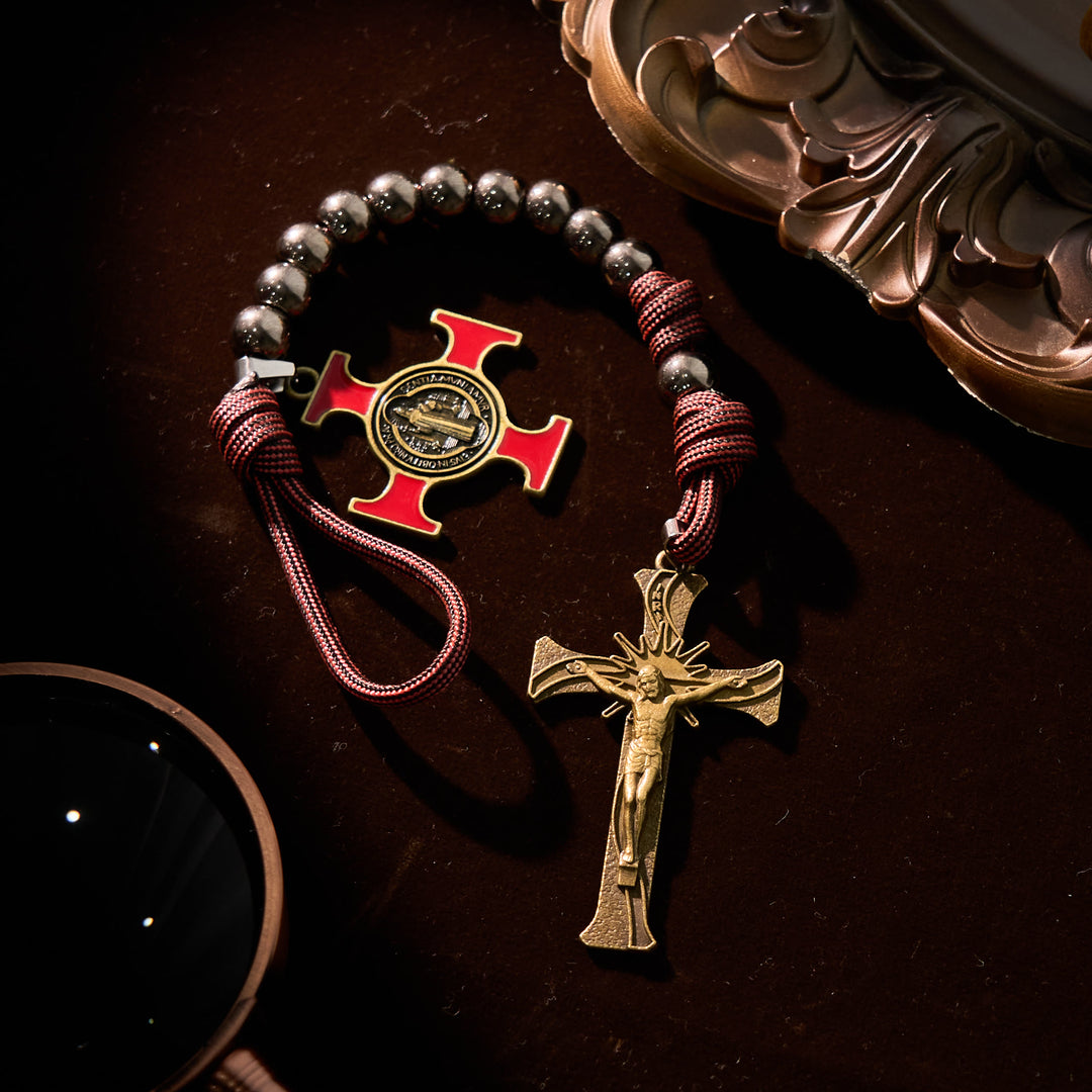 Christianartworkshop PRAYERFUL FAITH: All-Place Portable Paracord Pocket Rosary with Crucifix & St. Benedict - image 6