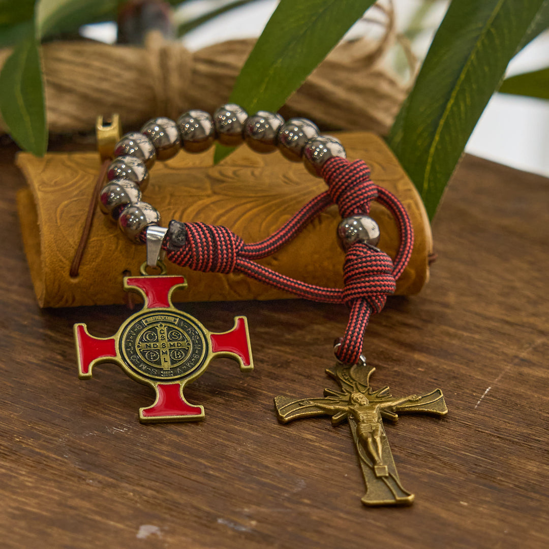 Christianartworkshop PRAYERFUL FAITH: All-Place Portable Paracord Pocket Rosary with Crucifix & St. Benedict - image 2