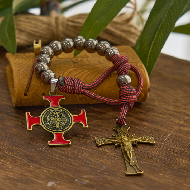 Christianartworkshop PRAYERFUL FAITH: All-Place Portable Paracord Pocket Rosary with Crucifix & St. Benedict - image 2