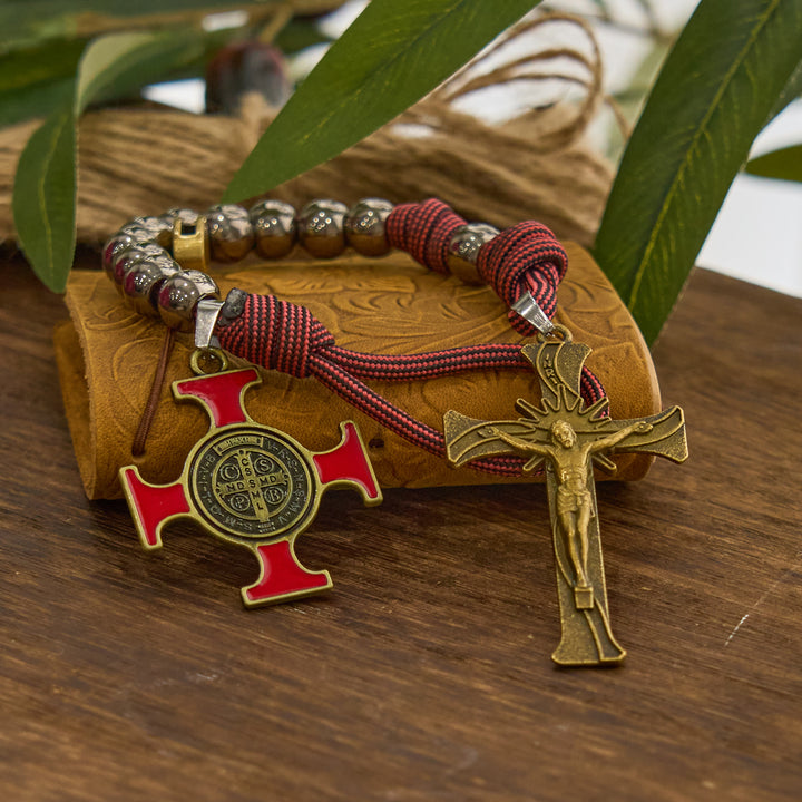 Christianartworkshop PRAYERFUL FAITH: All-Place Portable Paracord Pocket Rosary with Crucifix & St. Benedict - image 9