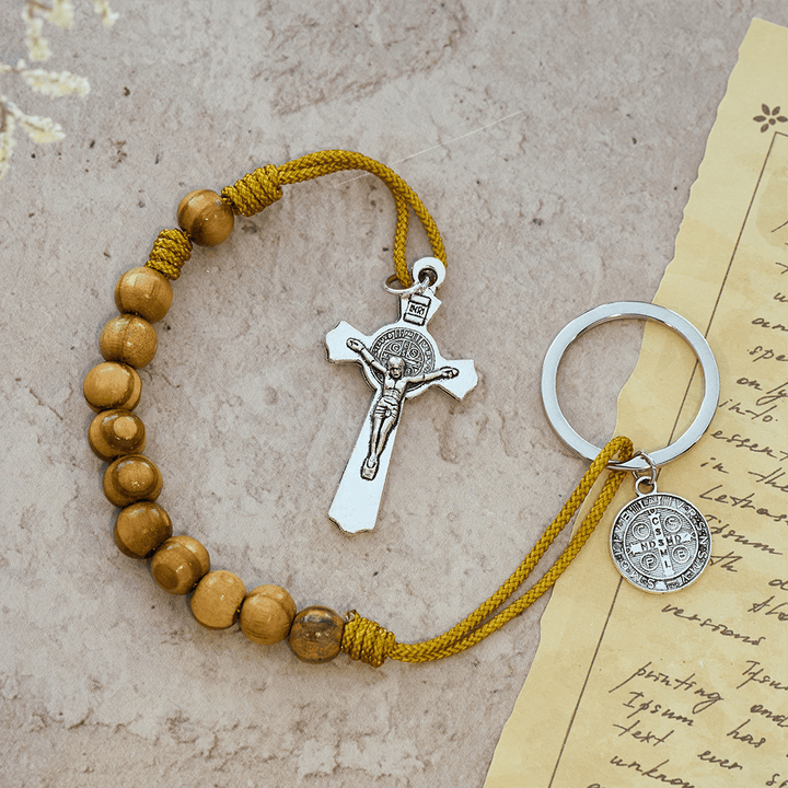Christianartworkshop Crucifix & St. Benedict Medal Wood Pocket Rosary: Soft Prompt of Peace - image 9