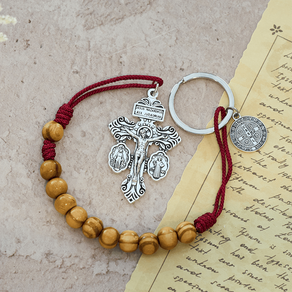 Christianartworkshop Crucifix & St. Benedict Medal Wood Pocket Rosary: Soft Prompt of Peace - image 4