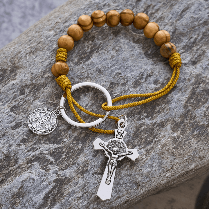 Christianartworkshop Crucifix & St. Benedict Medal Wood Pocket Rosary: Soft Prompt of Peace - image 10