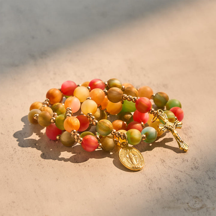 Christianartworkshop Rainbow Glow Vibrant Faith Rosary Bracelet: Colorful Beads & Sacred Golden Our Lady - image 8