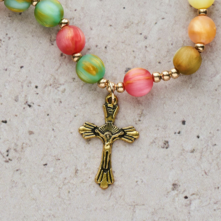 FREE Today: Rainbow Glow Vibrant Faith Rosary Bracelet: Colorful Beads & Sacred Golden Our Lady - image 6