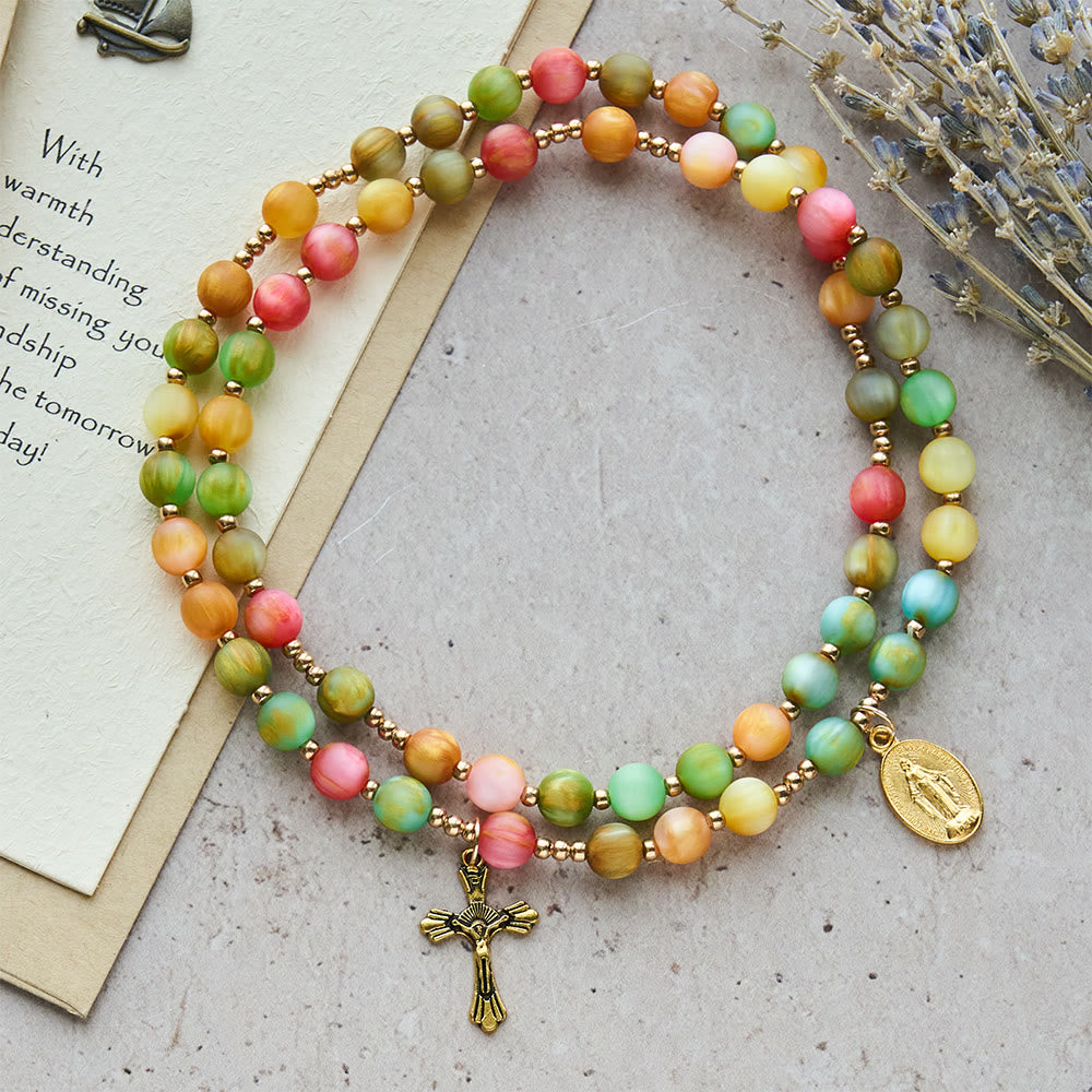 FREE Today: Rainbow Glow Vibrant Faith Rosary Bracelet: Colorful Beads & Sacred Golden Our Lady - image 3
