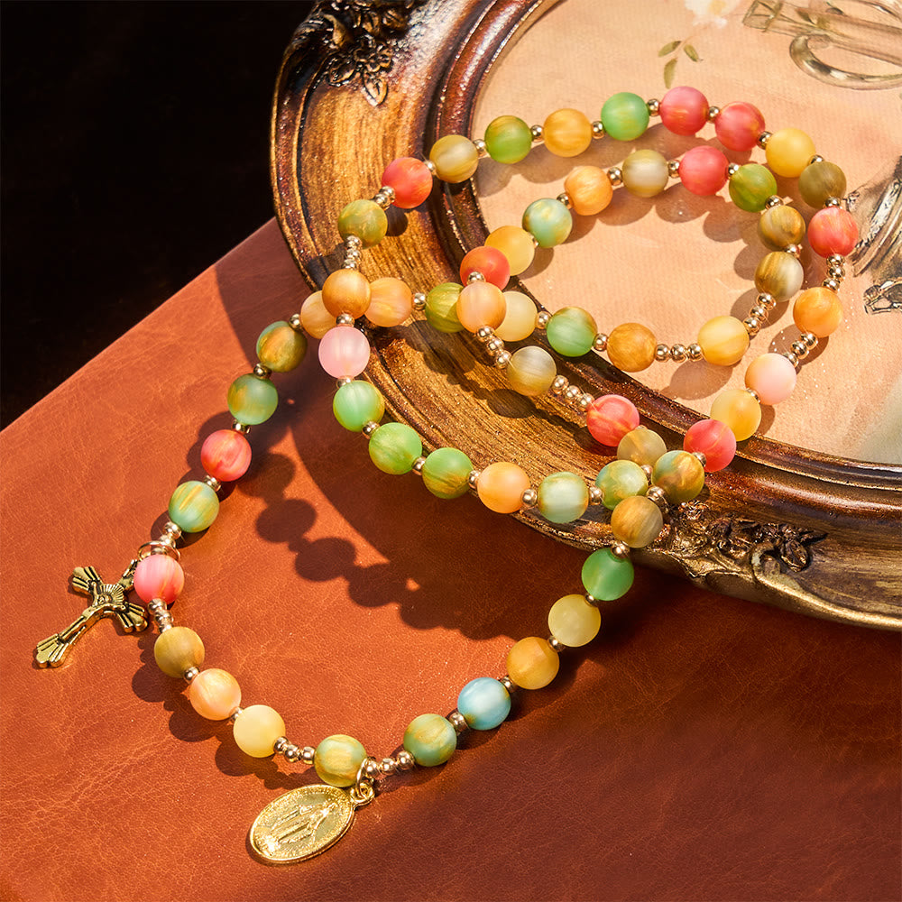 FREE Today: Rainbow Glow Vibrant Faith Rosary Bracelet: Colorful Beads & Sacred Golden Our Lady - image 4