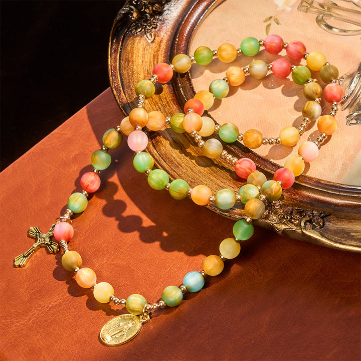 FREE Today: Rainbow Glow Vibrant Faith Rosary Bracelet: Colorful Beads & Sacred Golden Our Lady - image 4