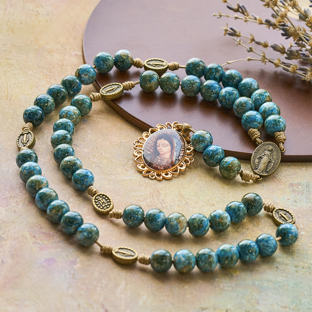 FREE Today:  Blessed Our Lady Seven Sorrows Rosary with Blue Oil-Paint Beads & Our Lady Medal - image 3
