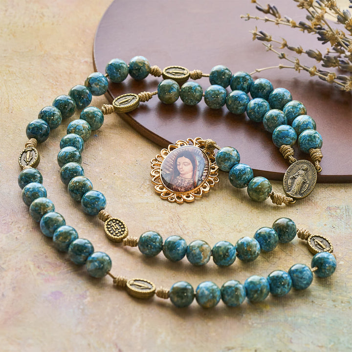 FREE Today:  Blessed Our Lady Seven Sorrows Rosary with Blue Oil-Paint Beads & Our Lady Medal - image 3