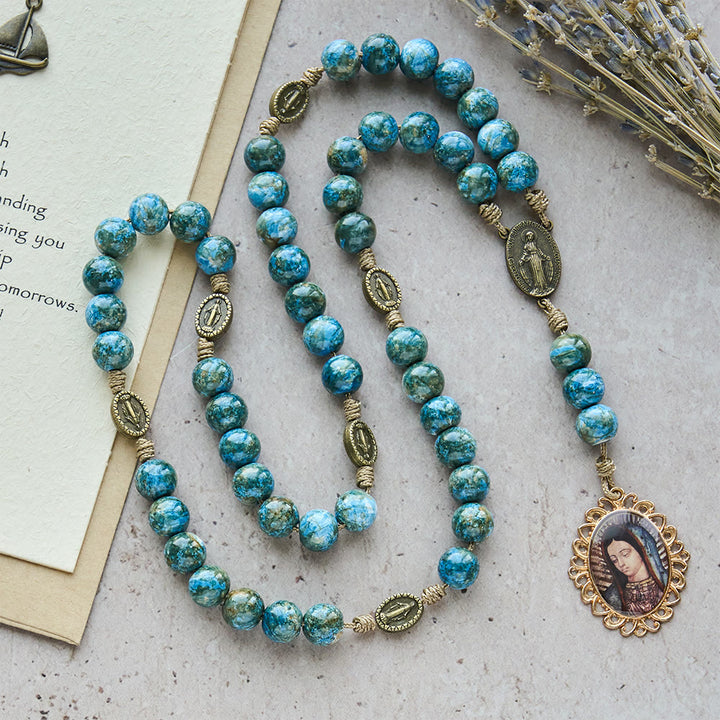 FREE Today:  Blessed Our Lady Seven Sorrows Rosary with Blue Oil-Paint Beads & Our Lady Medal - Seven Sorrows Rosary - image 0